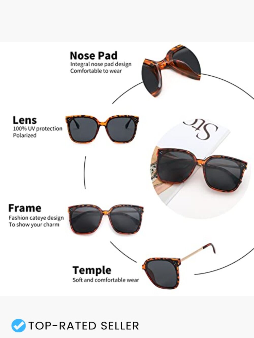 Oversized Retro Square Polarized Sunglasses Trendy Shades UV400 - Picture 4 of 7